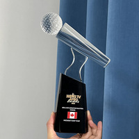 Design Microphone Chant Musique Trophée Cristal Plaque Personnalisée En Gros pour Concours De Chant Prix MH-N168