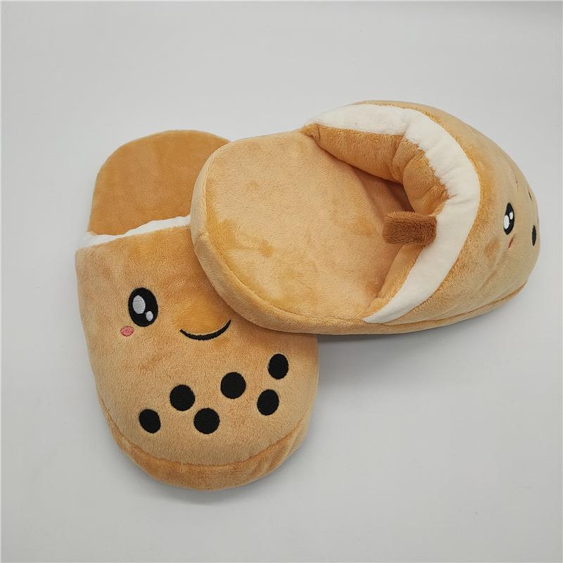 Simulation Bubble Tea Home Plush Slippers Warm and Non-slip Cotton Shoes Woman