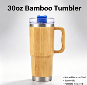 Vaso Térmico Moderno de Bambú de 30oz con Asa, Doble Pared, Aislamiento al Vacío, Acero Inoxidable 304, Taza de Viaje para Coche, Ecológico - Product Image 1