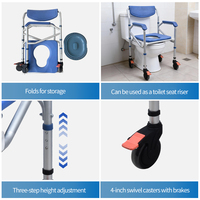 Silla de Inodoro Ajustable de Aluminio con Ruedas, Inodoro Portátil para Personas Mayores y con Discapacidad, para Transferencia en el Baño y la Ducha