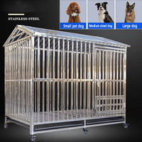 Cage pour chien d'intérieur robuste, grande cage mobile pour chien, enclos carré à six côtés en tube, parc pour animaux, cage à roulettes en acier/inox