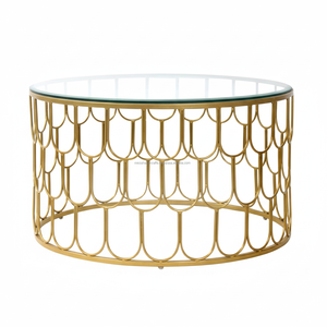 Table Basse En Verre Clair En Finition Or Meubles Rustique Antique Lit Rond Canapé Table D'extrémité Croix En Métal Moderne - Product Image 1