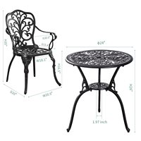 Ensemble table et chaises de bistro en aluminium coulé 2 pièces avec trou pour parasol Mobilier de patio pour porche extérieur et jardin Ensemble de bistro