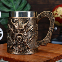 Vente chaude personnalisé Viking Figure Double hache bière tasse WJA33 bataille médiévale hache Double couche en acier inoxydable tasse