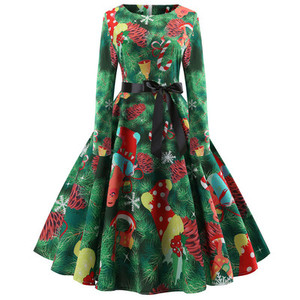 Robe de noël à manches longues pour femmes, vêtement Vintage, élégant, col 0, imprimé, grande taille, fête de noël, nouvel an, hiver, tailles S ~ 2XL, collection 2020 - Product Image 3
