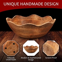 Grand bol de service en bois de cuisine rustique Style design de luxe festonné en bois pour pain fruits salade pop-corn décoratif naturel