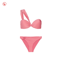 Ensemble bikini rose asymétrique pour femme, rembourré, push-up, coupe haute, deux pièces, vente en gros