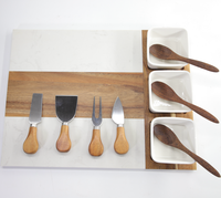 Ensemble de planches à charcuterie rectangulaires en bois d'acacia écologique, plateau de service à fromage en marbre, 11 pièces avec accessoires