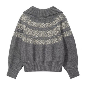 Women's Zipper <b>Cardigan</b> Loose Jacquard Knit Winter Soft Vintage Sweater Coat - Product Image 4
