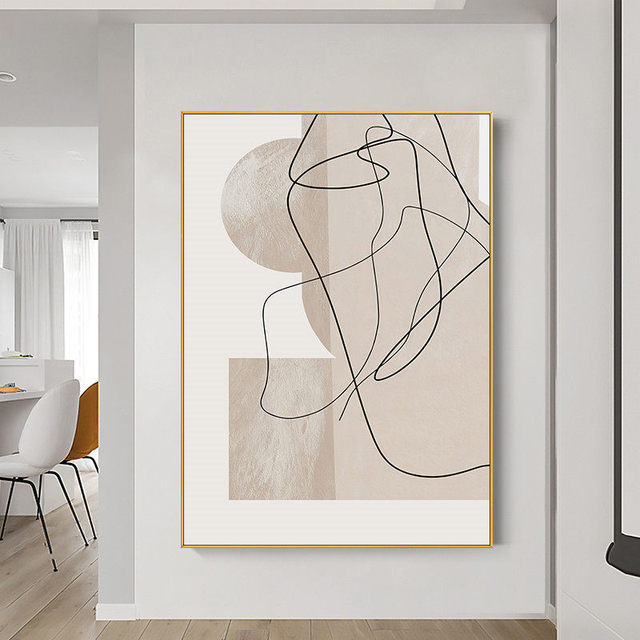 modern wall art painting Line Abstract Decorative Painting Cream Style Simple Art Geometry Living Room Mural Rectangle Shape Inkjet Printed Hallway
