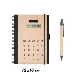 Eco Material Spiral Cahier Notebook With Electronic Calculator Pen 8 Digit Solar Power Desktop Calculator