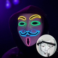 Baige masker pesta menyala Halloween, topeng Led Halloween menyala warna campuran kata hitam