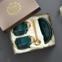 Ensemble de 2 tasses à café et soucoupes en céramique avec bordure dorée de luxe, pour le thé de l'après-midi, dans un coffret cadeau