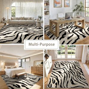 Tapis moderne abstrait noir, crème, blanc, à rayures de tigre, lavable, antidérapant, pour salon, chambre à coucher, salle à manger, décoration de la maison - Product Image 3
