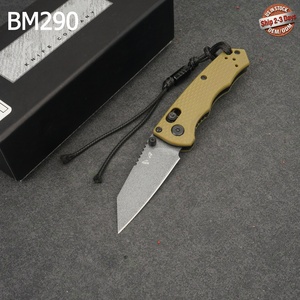 Couteau de poche tactique BM290 pour le camping, lame M390 à pointe de lance, bord plat, manche en nylon et fibre de verre, ouverture par bouton de pouce, DIY OEM - Product Image 1