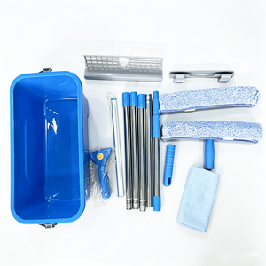 Ensemble d'outils de nettoyage de vitres ESD 12L <span class=keywords><strong>avec</strong></span> seau, raclette en plastique, chiffon en microfibre et <span class=keywords><strong>manche</strong></span> <span class=keywords><strong>télescopique</strong></span> - Product Image 4