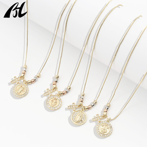 Collana leggera di lusso 14K placcato in oro vergine maria Saint <span class=keywords><strong>Judas</strong></span> e rosario a tre colori ciondolo di pura moda con zircone pietra principale - Product Image 6