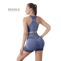 Vente en gros Ensemble pantalon de yoga Push Up sans couture froissé aux fesses pour femmes Ensemble sport, fitness, entraînement, taille haute, leggings courts Ensemble de yoga