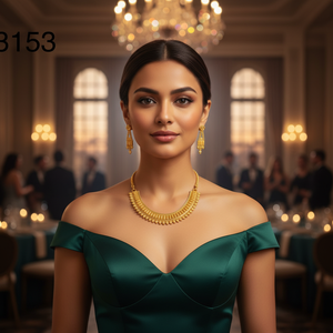 24 carat Elegant gold necklace and earring <b>set</b> with Pear Shaped intricate design. - Product Image 3