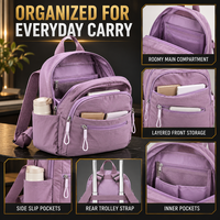Sac à dos en nylon léger personnalisé OEM avec plusieurs poches de rangement et sangle pour chariot, idéal pour les voyages, les trajets quotidiens et le transport quotidien