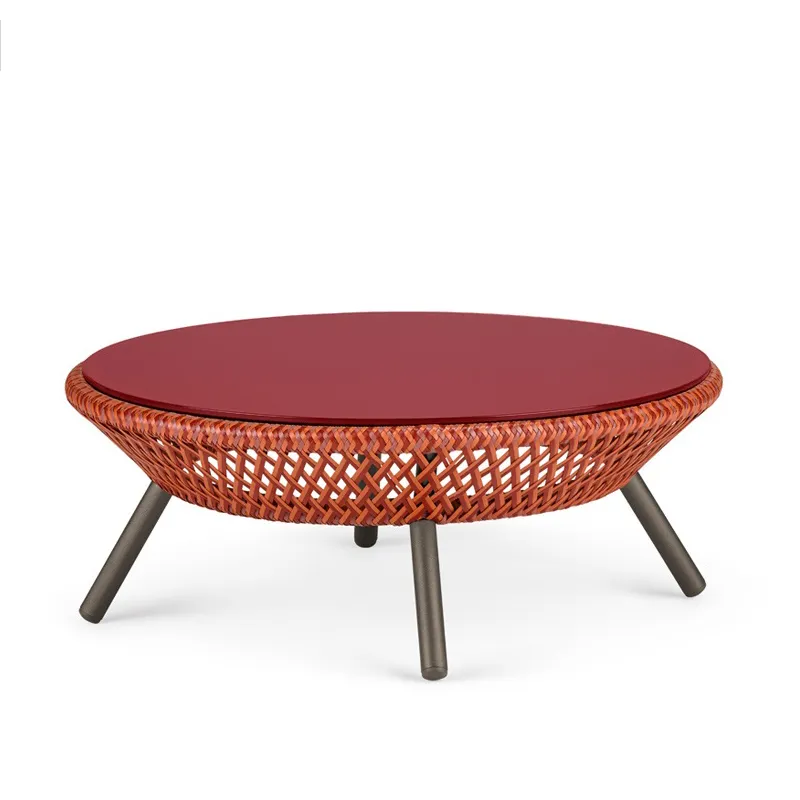 Móveis em rattan para área externa, estilo moderno, moldura de alumínio, rodada, vime, mesa de café