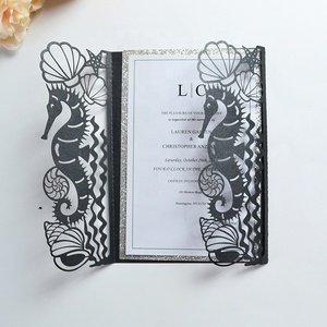 Forniture per feste a sirena decorazione quinceanera inviti di nozze ippocampo con conchiglia tagliata al laser - Product Image 4