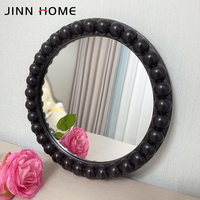 Miroir décoratif Art Déco en verre avec bordure de perles Bouddha rondes dorées pour la décoration murale de la maison dans les chambres, les salons et les salles de bain