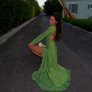 Gran oferta, nuevo vestido Sexy de manga larga Irregular con patrón sólido para mujer, vestido de fiesta Midi con abertura alta sin espalda, estilo de calle - Product Image 4