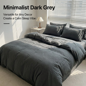 Parure de lit quatre pièces en coton lavé couleur unie moderne, ultra douce, durable, respirante, résistante <span class=keywords><strong>à</strong></span> la décoloration et aux plis, pour toutes les saisons - Product Image 1