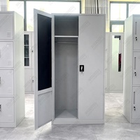 Armoire de rangement métallique moderne à 2 portes avec miroir pour bureau, atelier, chambre à coucher – Meuble de rangement en acier pour vêtements