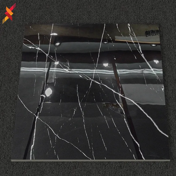 Foshan wholesale super polished black marble look ceramic porcelain floor and wall tiles for living room 800*800mm