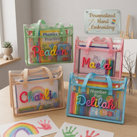Sac d'école transparent en PVC avec poignée, organisateur de jouets, sac fourre-tout personnalisé brodé à la main pour les cadeaux d'anniversaire des enfants