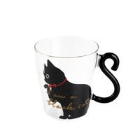 Mug en verre borosilicate résistant à la chaleur, à thème chat, avec poignée, idéal pour le lait et le petit-déjeuner ; avec un motif imprimé.