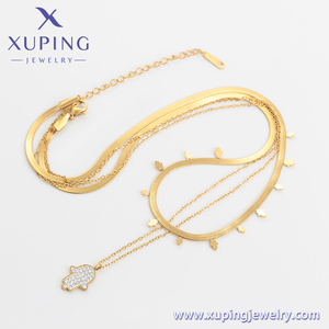 Xuping-collar de cadena doble de acero inoxidable para mujer, cadena de oro de 14K con diseño religioso y piedra de regalo, modelo 00903193 - Product Image 3