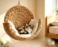 Lit suspendu pour chat en rotin tissé à la main, hamac balançoire pour animaux de compagnie en osier avec coussin moelleux pour chats d'intérieur