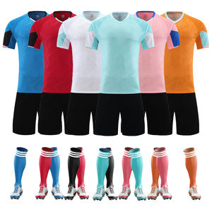 定制成人和儿童足球球衣套装自动切割透气足球裁判制服和印有标志的短裤 - Product Image 1