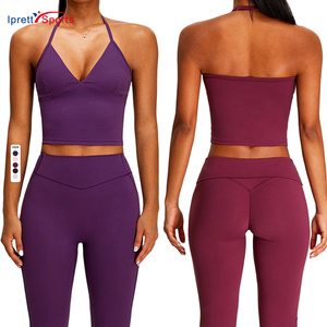 Sujetador deportivo sexy con cuello halter y espalda descubierta, efecto segunda piel, de secado rápido, top corto para gimnasio, correr o uso casual. - Product Image 2