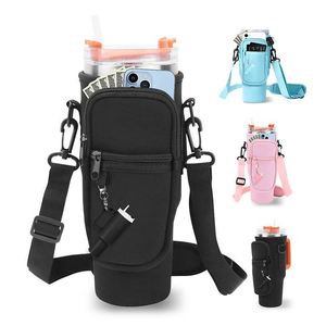 Portable Water Bottle <b>Lanyards</b> with Neoprene Shoulder Strap and Zipper Phone Pocket Cup Keychain for Gift - Product Image 2