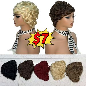 โปรโมชั่น $7 วิกผมสั้นแบบหยิกจากผมแท้ ราคาถูก ไม่มีเชือกผูก ทรงพิกซี่ ผมบราซิลธรรมชาติ สีดำ # 613, สีเทาสำหรับผู้หญิงผิวดำ - Product Image 1
