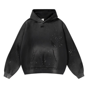 TKAN444D Vêtement de mode pour homme, sweat-shirt décontracté surdimensionné vintage à lavage acide, lourd, 100% coton, délavé, avec poche - Product Image 2