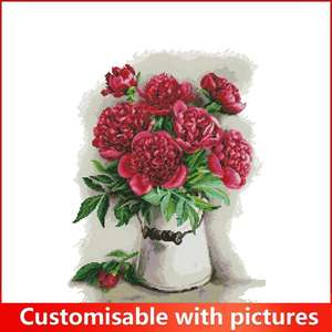 Kit de Broderie Point de Croix NKF Pivoine <span class=keywords><strong>Rouge</strong></span> HD, Motif Pré-imprimé ou Compté, Tissu Aida 16/14/11CT, Ensemble d'Artisanat Artistique, Toile à Broder - Product Image 2