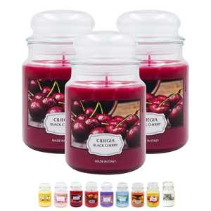 Bougie parfumée en verre 510g, parfum cerise noire, grande bougie en pot, fabriquée en Italie - Product Image 1