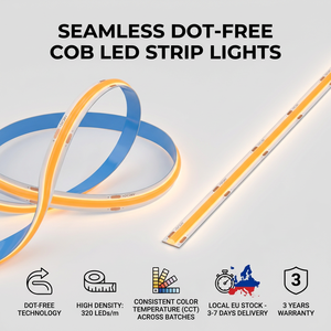 Bande lumineuse LED COB 12V/24V blanche 320 puces, dimmable, avec télécommande, IP20, IP65, IP67, pour projet de plafond intérieur. - Product Image 1