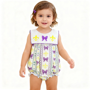 Mradi Gras Cô Gái Bong Bóng Romper Tùy Chỉnh Đính Trẻ Em Quần Áo Yếm Toddler Cô Gái Trang Phục Mardi Gras Quần Áo - Product Image 1