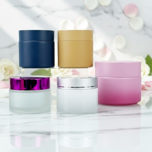 Customized Color and logo Matte Macron Colored Face Night <b>Glass</b> Cream <b>Jar</b> 1.7oz 50g <b>Glass</b> Cosmetic <b>Jars</b> With Plastic Screw <b>Lids</b> - Product Image 1