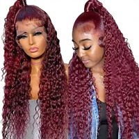 Perruque Lace Frontale 99j Bourgogne HD Deep Wave 100% Cheveux Humains Vierges Remy Indiens Densité 210% avec Frontal Complet