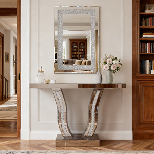 <b>Crystal</b> Crush Diamond Rectangle Silver <b>Mirror</b> 36x24 Inch Beveled Edge Wall Decorative Vanity <b>Mirror</b> - Product Image 4