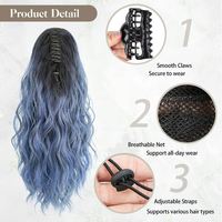 Extension de queue de cheval à pince de 18 pouces pour femme, style bouclé, noir à bleu cendré, vague de maïs, en fibre douce et moelleuse