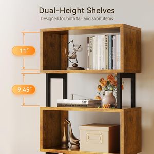<span class=keywords><strong>Estantería</strong></span> decorativa de madera para dormitorio, <span class=keywords><strong>cajones</strong></span> de tela Vintage para oficina en casa, <span class=keywords><strong>estantería</strong></span> de 7 niveles, <span class=keywords><strong>estantería</strong></span> geométrica alta - Product Image 5