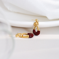 Boucles d'oreilles KAVNAR en laiton plaqué or 14 carats, avec tige en argent 925, chaîne irrégulière et émail pour femmes